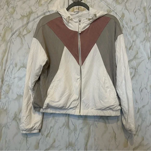 Zyia small zip jacket grey pink white pockets drawstring hooded activewear cozy - Picture 2 of 7